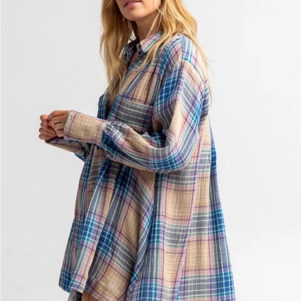 Free People The Voyage Plaid Shirt Dress NWT Size S